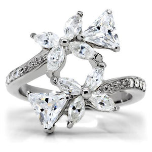 TK196 - High polished (no plating) Stainless Steel Ring with AAA Grade CZ  in Clear