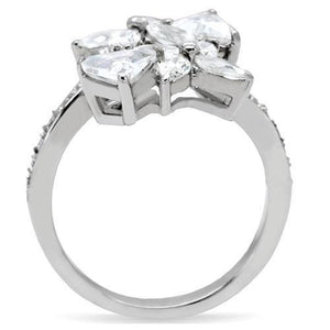 TK196 - High polished (no plating) Stainless Steel Ring with AAA Grade CZ  in Clear