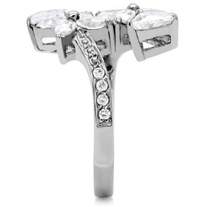 TK196 - High polished (no plating) Stainless Steel Ring with AAA Grade CZ  in Clear