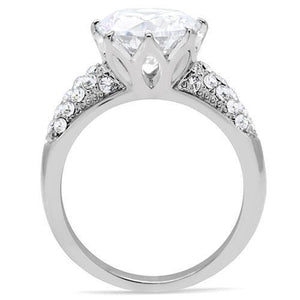 TK197 - High polished (no plating) Stainless Steel Ring with AAA Grade CZ  in Clear