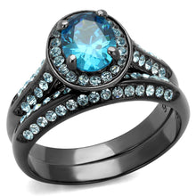 Load image into Gallery viewer, TK1W163LJ - IP Light Black  (IP Gun) Stainless Steel Ring with AAA Grade CZ  in Sea Blue