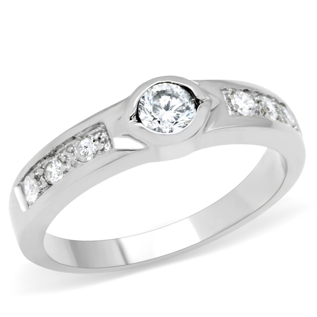 TK200 - High polished (no plating) Stainless Steel Ring with AAA Grade CZ  in Clear