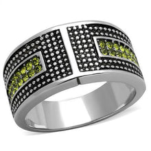 Load image into Gallery viewer, TK2022 - High polished (no plating) Stainless Steel Ring with Top Grade Crystal  in Olivine color