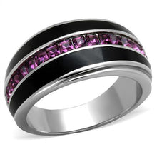 Load image into Gallery viewer, TK2023 - High polished (no plating) Stainless Steel Ring with Top Grade Crystal  in Amethyst