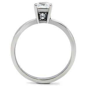 TK202 - High polished (no plating) Stainless Steel Ring with AAA Grade CZ  in Clear