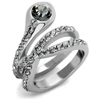 TK2038 - High polished (no plating) Stainless Steel Ring with Top Grade Crystal  in Black Diamond