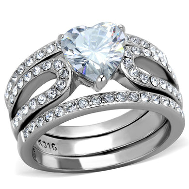 TK2041 - High polished (no plating) Stainless Steel Ring with AAA Grade CZ  in Clear