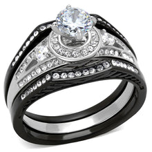 Load image into Gallery viewer, TK2044 - Two-Tone IP Black Stainless Steel Ring with AAA Grade CZ  in Clear