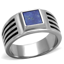 Load image into Gallery viewer, TK2047 - High polished (no plating) Stainless Steel Ring with Precious Stone Lapis in Montana