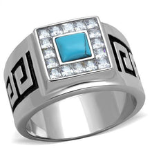 Load image into Gallery viewer, TK2053 - High polished (no plating) Stainless Steel Ring with Synthetic Turquoise in Sea Blue