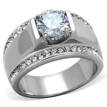 Load image into Gallery viewer, TK2054 - High polished (no plating) Stainless Steel Ring with AAA Grade CZ  in Clear