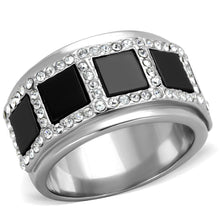 Load image into Gallery viewer, TK2067 - High polished (no plating) Stainless Steel Ring with Synthetic Onyx in Jet