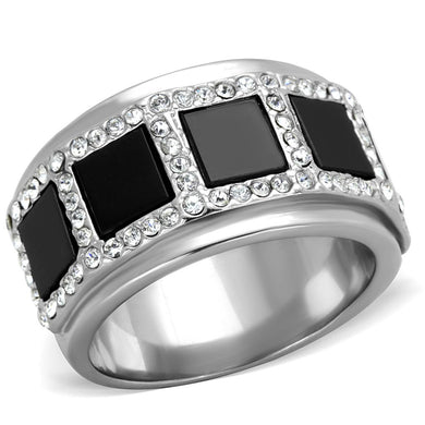 TK2067 - High polished (no plating) Stainless Steel Ring with Synthetic Onyx in Jet