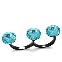 Load image into Gallery viewer, TK2103 - IP Black(Ion Plating) Stainless Steel Ring with Top Grade Crystal  in Sea Blue