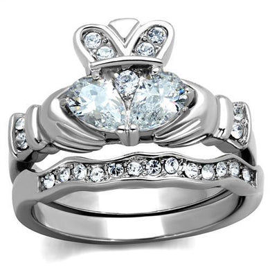 TK2119 - High polished (no plating) Stainless Steel Ring with AAA Grade CZ  in Clear