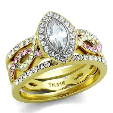 TK2129 - Two-Tone IP Gold (Ion Plating) Stainless Steel Ring with AAA Grade CZ  in Clear