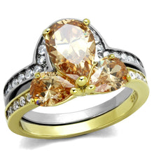 Load image into Gallery viewer, TK2132 - Two-Tone IP Gold (Ion Plating) Stainless Steel Ring with AAA Grade CZ  in Champagne