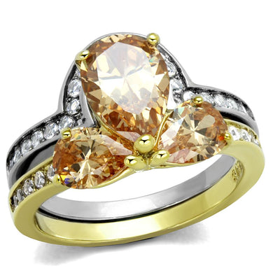 TK2132 - Two-Tone IP Gold (Ion Plating) Stainless Steel Ring with AAA Grade CZ  in Champagne