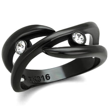 Load image into Gallery viewer, TK2137 - IP Black(Ion Plating) Stainless Steel Ring with Top Grade Crystal  in Clear