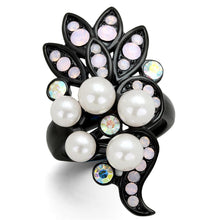 Load image into Gallery viewer, TK2138 - IP Black(Ion Plating) Stainless Steel Ring with Synthetic Pearl in Light Rose