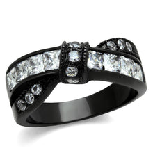 Load image into Gallery viewer, TK2139 - IP Black(Ion Plating) Stainless Steel Ring with AAA Grade CZ  in Clear