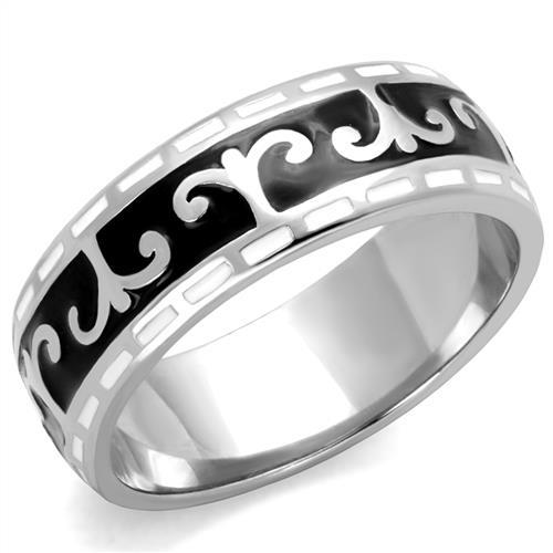 TK2154 - High polished (no plating) Stainless Steel Ring with Epoxy  in Jet