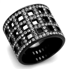 Load image into Gallery viewer, TK2155 - IP Black(Ion Plating) Stainless Steel Ring with Top Grade Crystal  in Black Diamond