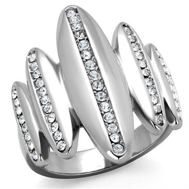 TK2156 - High polished (no plating) Stainless Steel Ring with Top Grade Crystal  in Clear