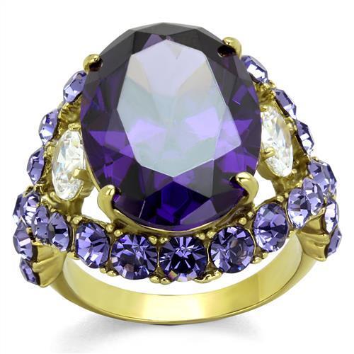 TK2160 - IP Gold(Ion Plating) Stainless Steel Ring with AAA Grade CZ  in Amethyst