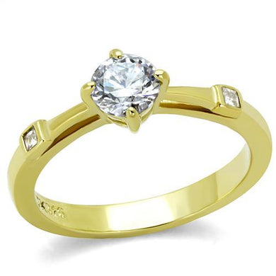 TK2170 - IP Gold(Ion Plating) Stainless Steel Ring with AAA Grade CZ  in Clear