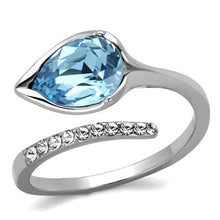 Load image into Gallery viewer, TK2174 - High polished (no plating) Stainless Steel Ring with Top Grade Crystal  in Sea Blue