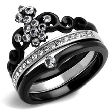 Load image into Gallery viewer, TK2187 - Two-Tone IP Black Stainless Steel Ring with AAA Grade CZ  in Clear