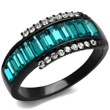 Load image into Gallery viewer, TK2190 - IP Black(Ion Plating) Stainless Steel Ring with Top Grade Crystal  in Blue Zircon