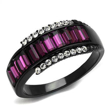 Load image into Gallery viewer, TK2191 - IP Black(Ion Plating) Stainless Steel Ring with Top Grade Crystal  in Amethyst