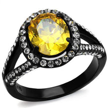 Load image into Gallery viewer, TK2193 - IP Black(Ion Plating) Stainless Steel Ring with AAA Grade CZ  in Topaz