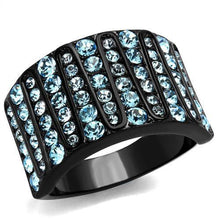 Load image into Gallery viewer, TK2198 - IP Black(Ion Plating) Stainless Steel Ring with Top Grade Crystal  in Sea Blue