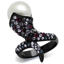 Load image into Gallery viewer, TK2203 - IP Black(Ion Plating) Stainless Steel Ring with Synthetic Pearl in White