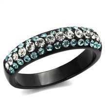 Load image into Gallery viewer, TK2205 - IP Black(Ion Plating) Stainless Steel Ring with Top Grade Crystal  in Sea Blue