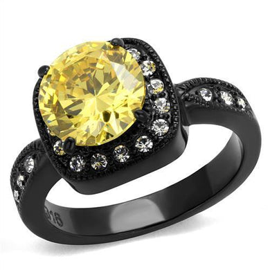 TK2208 - IP Black(Ion Plating) Stainless Steel Ring with AAA Grade CZ  in Topaz