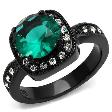 TK2209 - IP Black(Ion Plating) Stainless Steel Ring with Synthetic Synthetic Glass in Blue Zircon