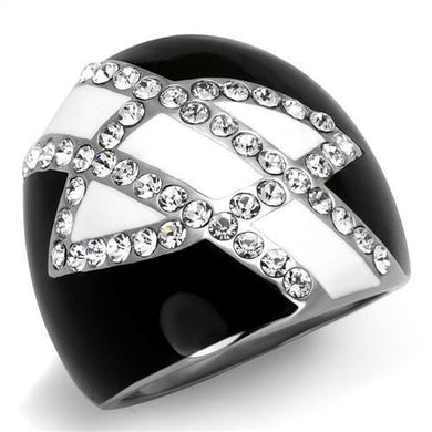 TK2211 - High polished (no plating) Stainless Steel Ring with Top Grade Crystal  in Clear