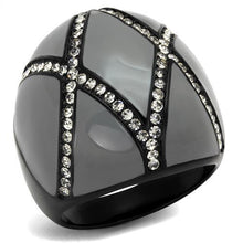 Load image into Gallery viewer, TK2216 - IP Black(Ion Plating) Stainless Steel Ring with Top Grade Crystal  in Clear