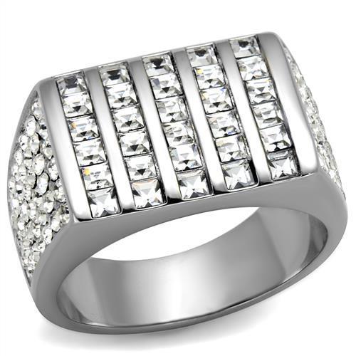 TK2219 - High polished (no plating) Stainless Steel Ring with Top Grade Crystal  in Clear