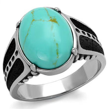 Load image into Gallery viewer, TK2228 - High polished (no plating) Stainless Steel Ring with Synthetic Turquoise in Turquoise