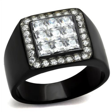 TK2230 - Two-Tone IP Black Stainless Steel Ring with AAA Grade CZ  in Clear