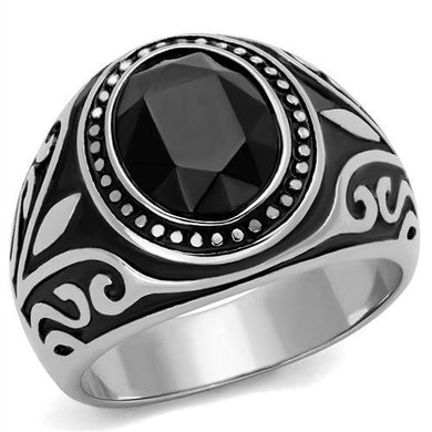 TK2231 - High polished (no plating) Stainless Steel Ring with Top Grade Crystal  in Jet