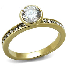 Load image into Gallery viewer, TK2254 - IP Gold(Ion Plating) Stainless Steel Ring with AAA Grade CZ  in Clear