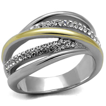 Load image into Gallery viewer, TK2263 - Two-Tone IP Gold (Ion Plating) Stainless Steel Ring with Top Grade Crystal  in Clear