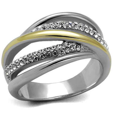 TK2263 - Two-Tone IP Gold (Ion Plating) Stainless Steel Ring with Top Grade Crystal  in Clear