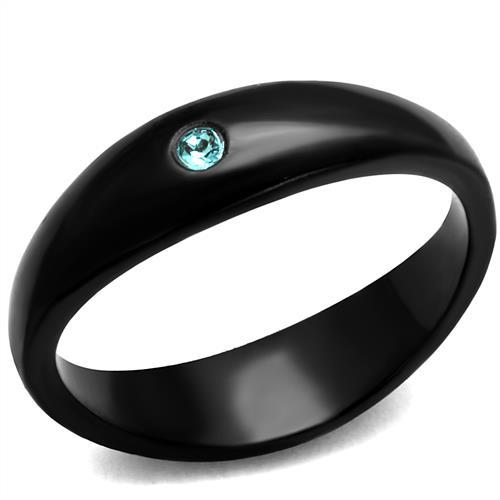 TK2274 - IP Black(Ion Plating) Stainless Steel Ring with Top Grade Crystal  in Light Sapphire